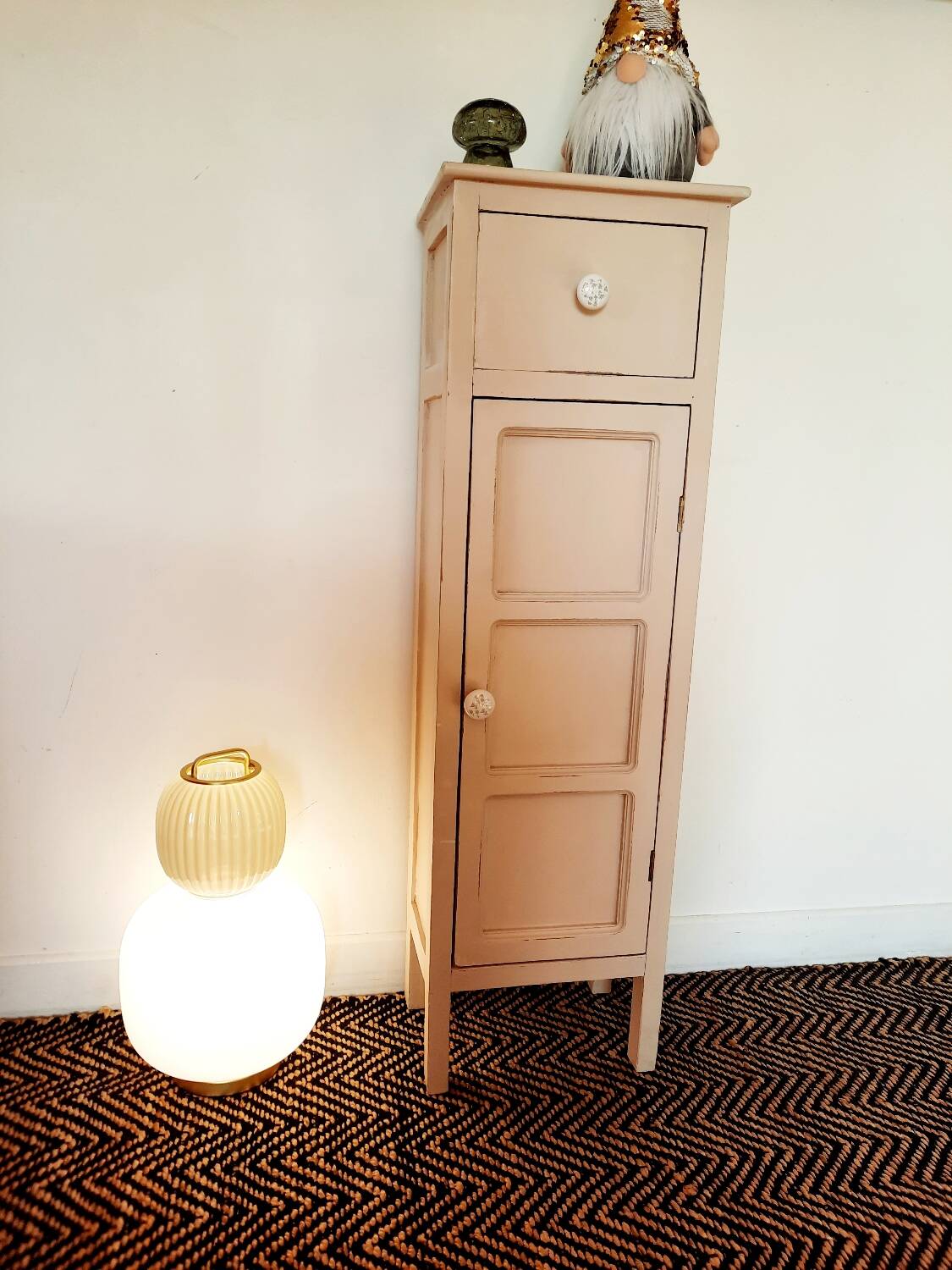 Antique tall cabinet painted white