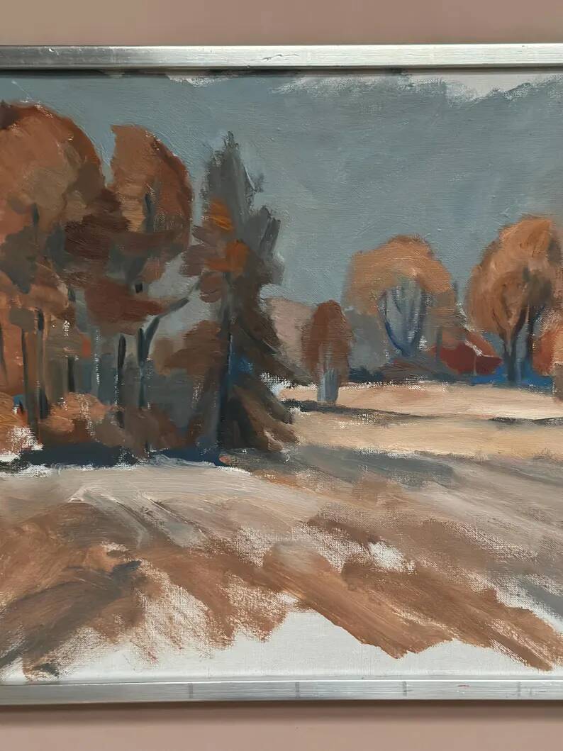 Original Swedish Oil on Canvas – “Red Autumn” by Knut Måsö (1926–2016) – Signed – Vintage & Framed – 57 × 44 cm (22.4" × 17.3")
