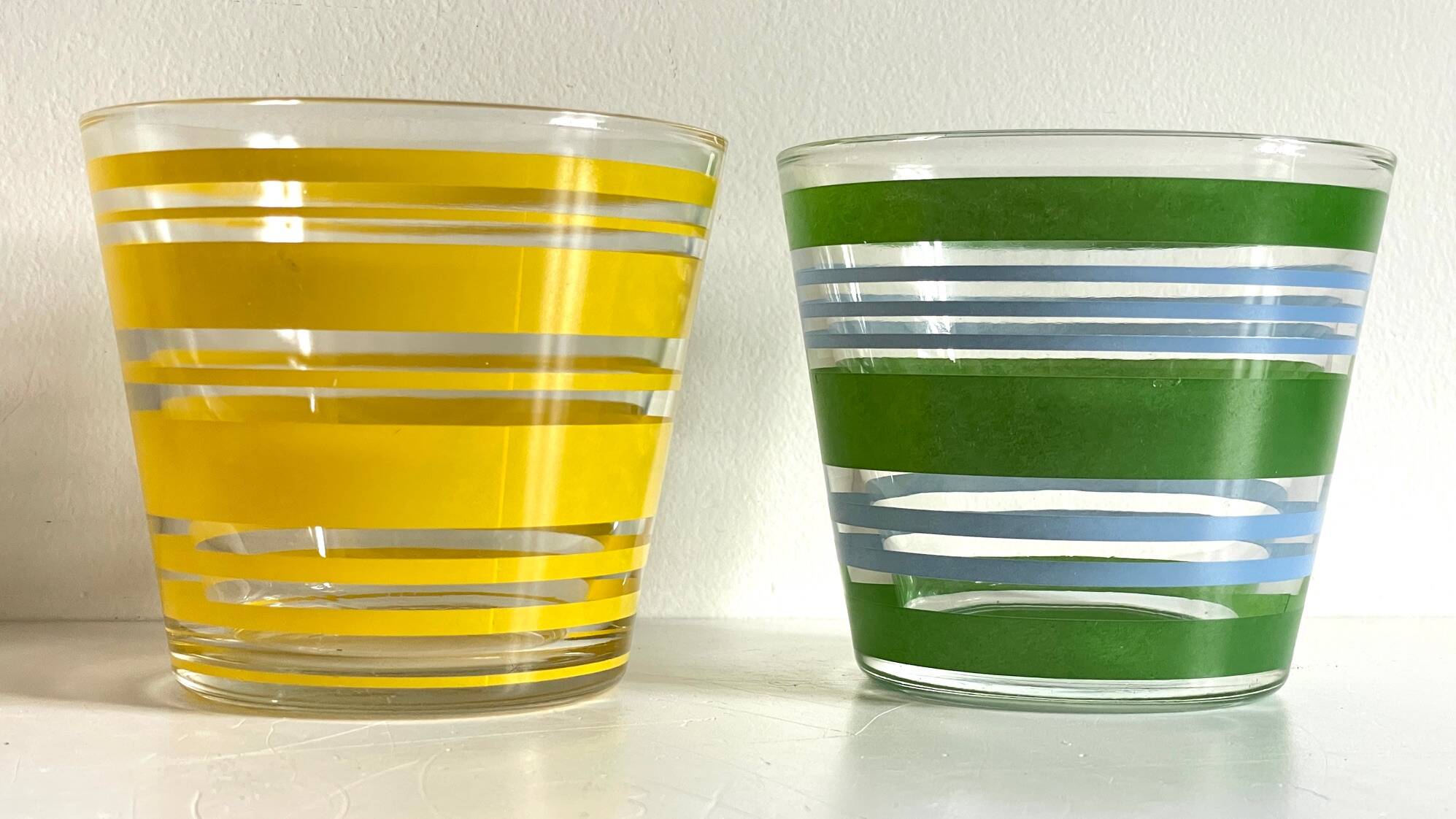 Pair of VINTAGE Silkscreened Glass Plant Pots