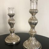 Pair of mercerized candle holders