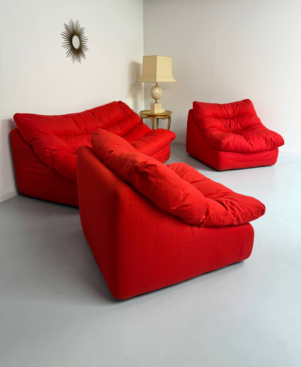 Living room sofa and 2 armchairs French design Steiner 70s vintage fabric