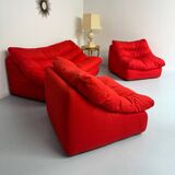 Living room sofa and 2 armchairs French design Steiner 70s vintage fabric