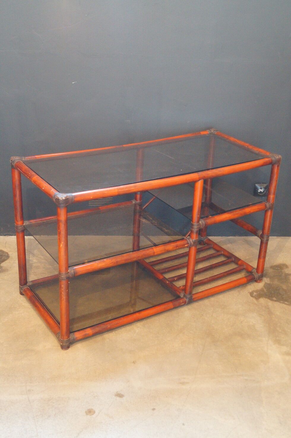 Rattan and leather bookcase 1970