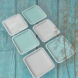 Turquoise and grey square dessert plates