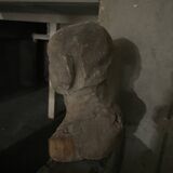 Pair of primitive carved wooden heads rustic folk art