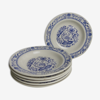 Set de 6 assiettes en céramique blanche à fleurs bleues