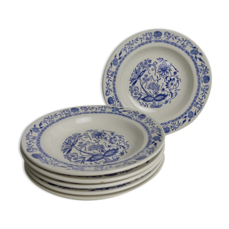 Set of 6 white ceramic plates with blue flowers