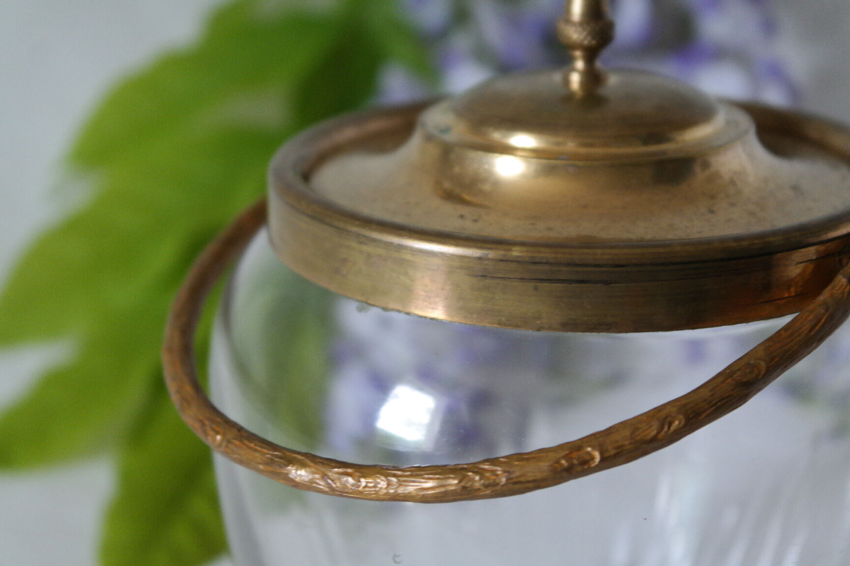 Old glass and brass cookie bucket