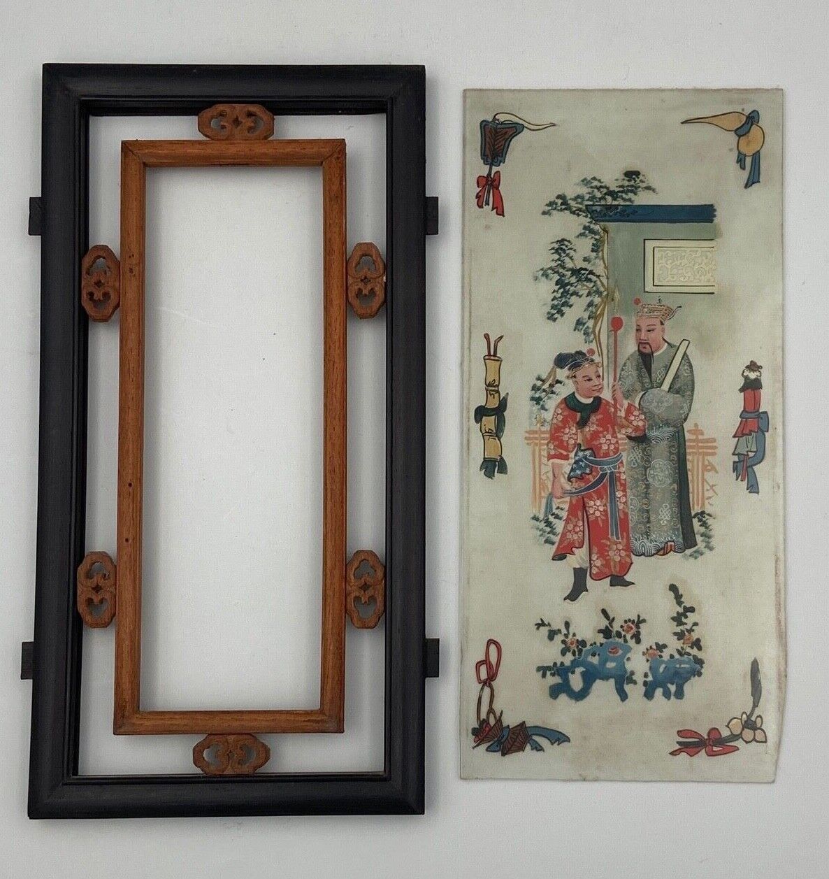 Fixed lantern plate under hand painted glass ironwood late nineteenth century