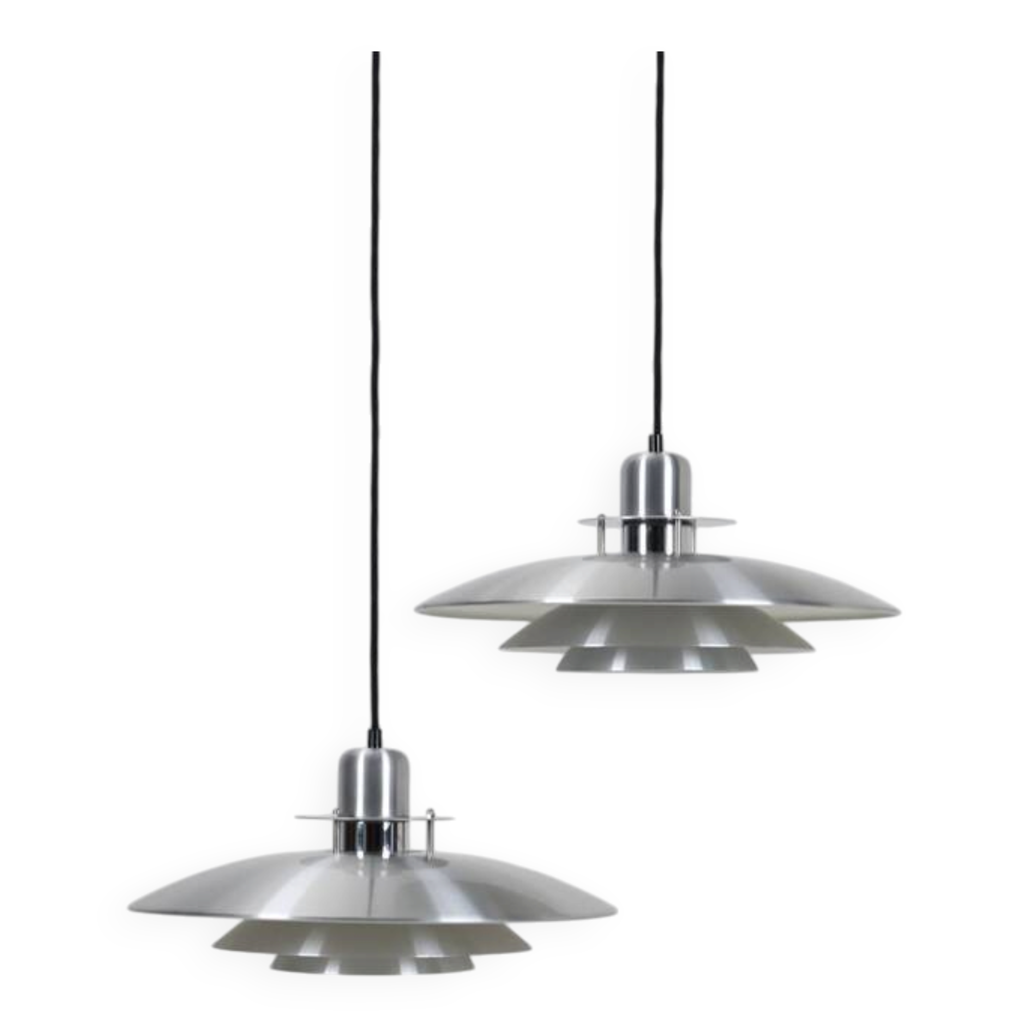 Set of 2 Belid pendant lamps / Danish modern design / aluminium / 1980s / Primus