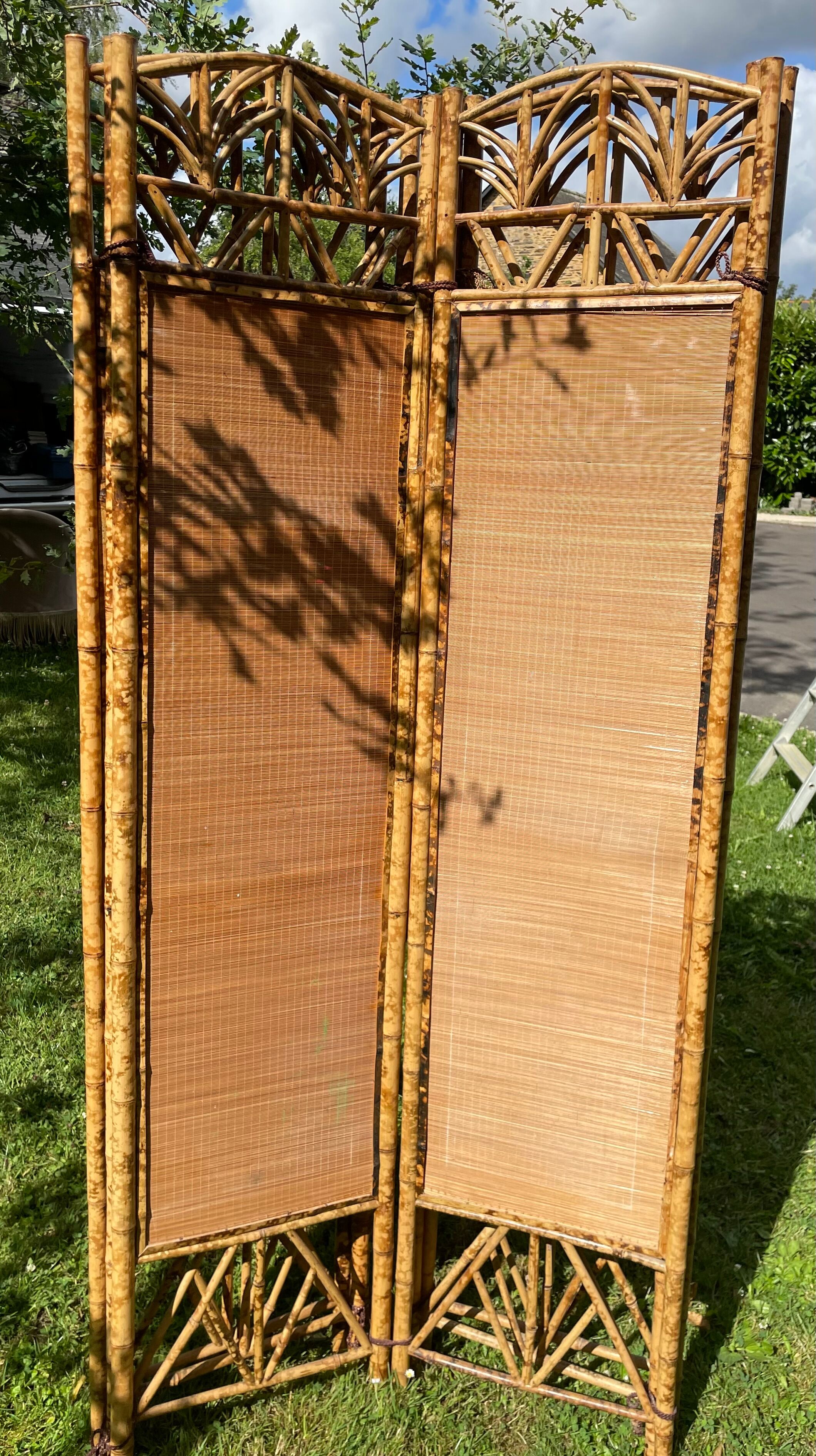 Vintage bamboo and rattan screen, 1970s