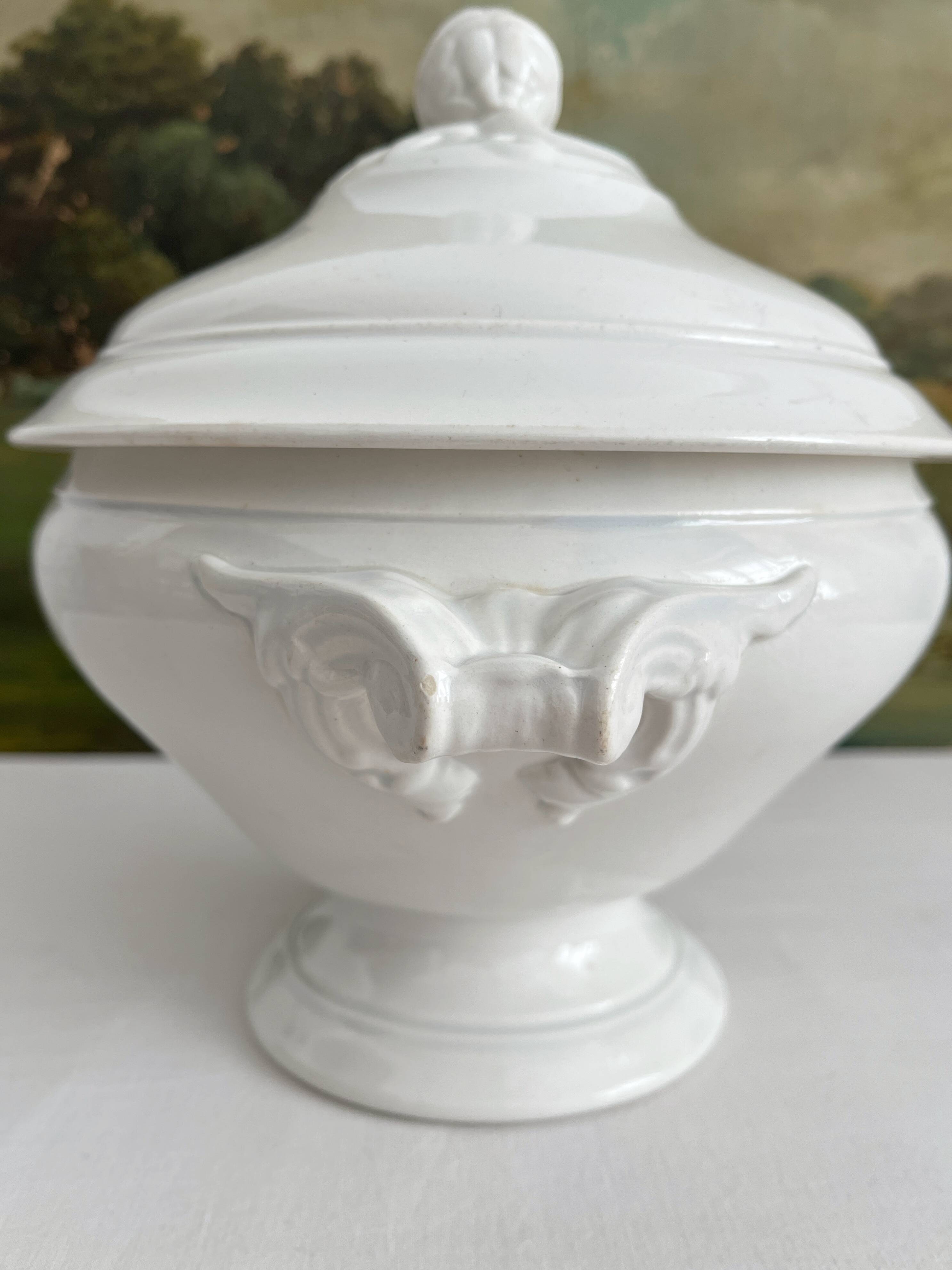 White iron earthenware soup tureen from Digoin and Sarreguemines late 19th century