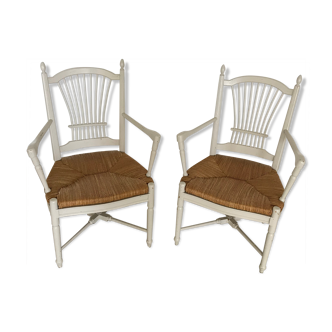 Pair of large painted wooden Provencal armchairs