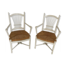 Pair of large painted wooden Provencal armchairs