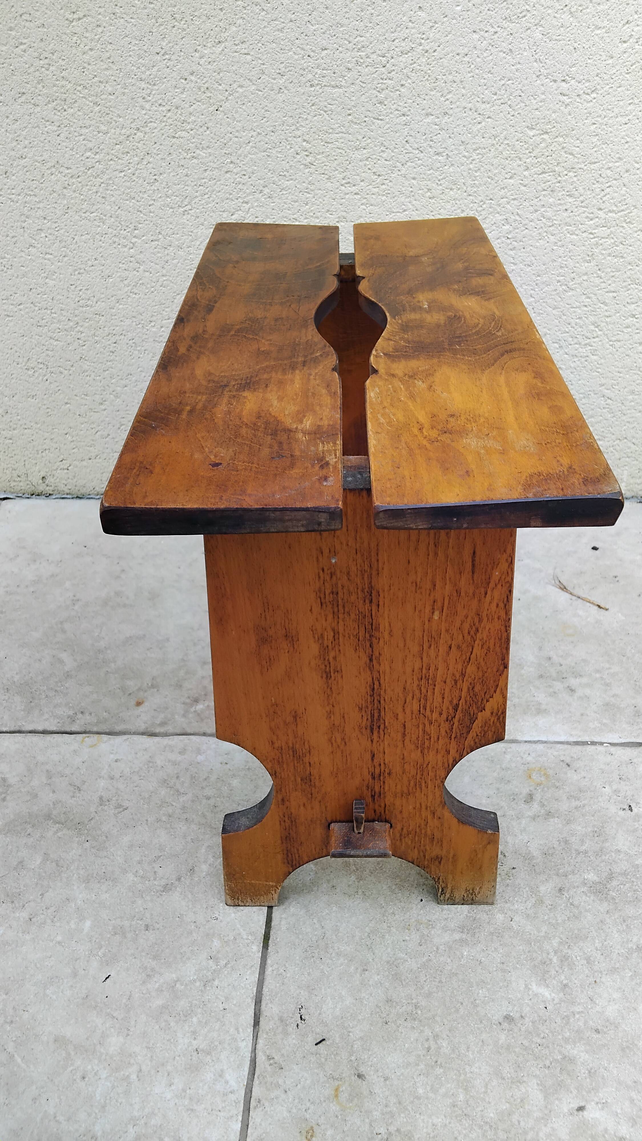 Large vintage solid wood brutalist farmhouse stool