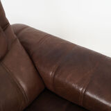 Fauteuil en cuir marron, design suisse, années 1970, fabrication: De Sede