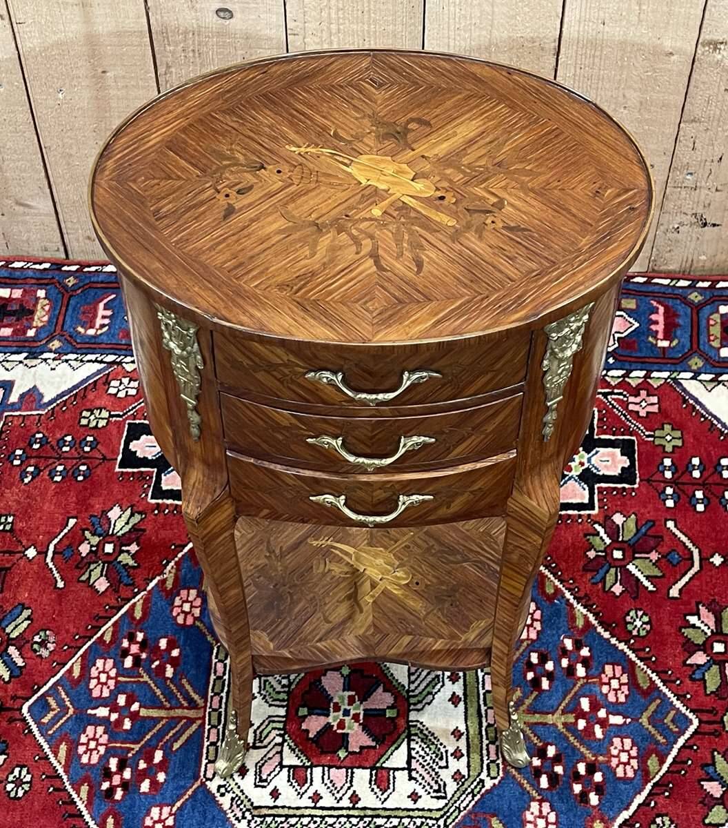 3-drawer side table in rosewood and oak, 1970s Louis XV style work