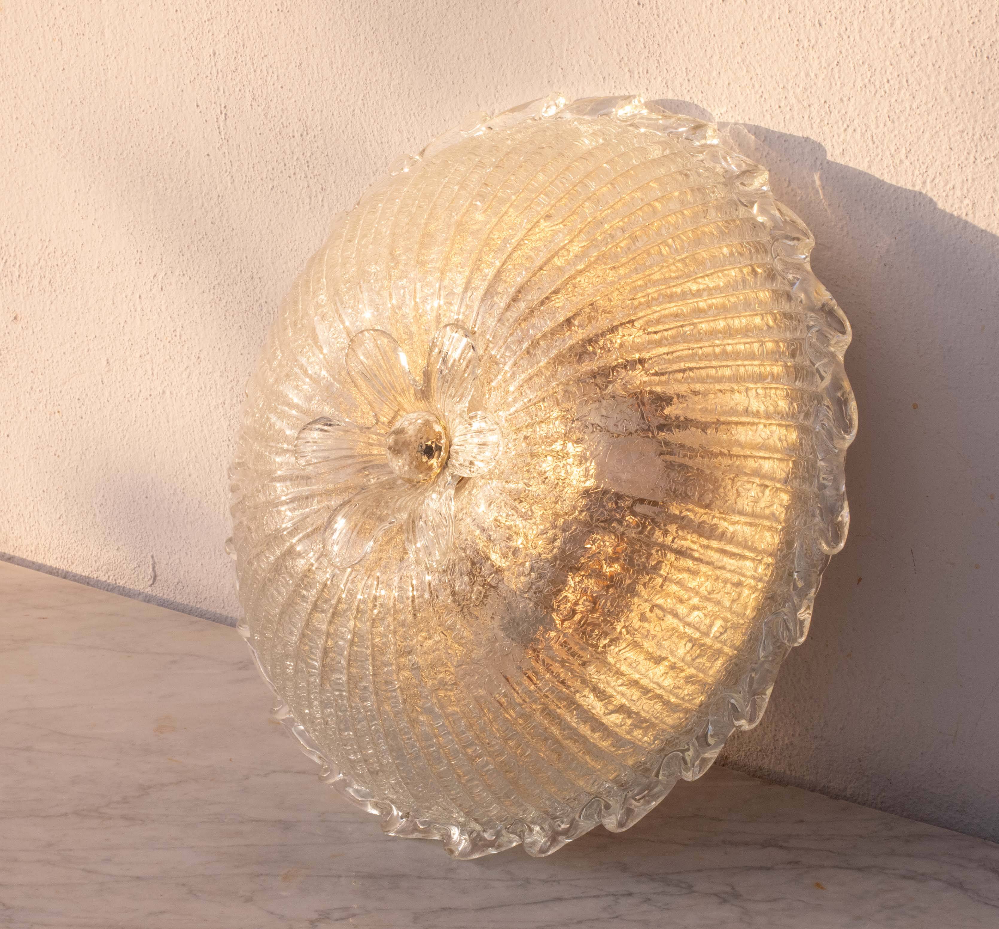 Italian Transparent Murano Glass Ceiling with Flower