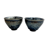 Set 2 tea bowls Tenmokus Chinese ceramic glazed enamel hand painted