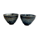 Set 2 tea bowls Tenmokus Chinese ceramic glazed enamel hand painted