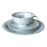 Trio ancien porcelaine Bavaria – tasse soucoupe assiette – fleurs & do
