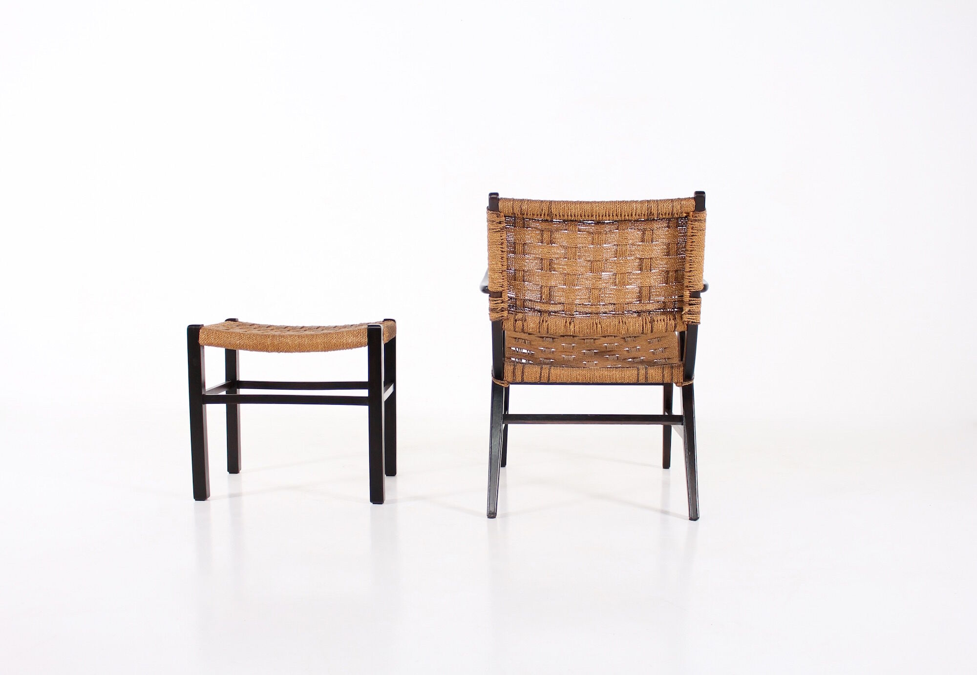 Fauteuil et son ottoman en corde tressée