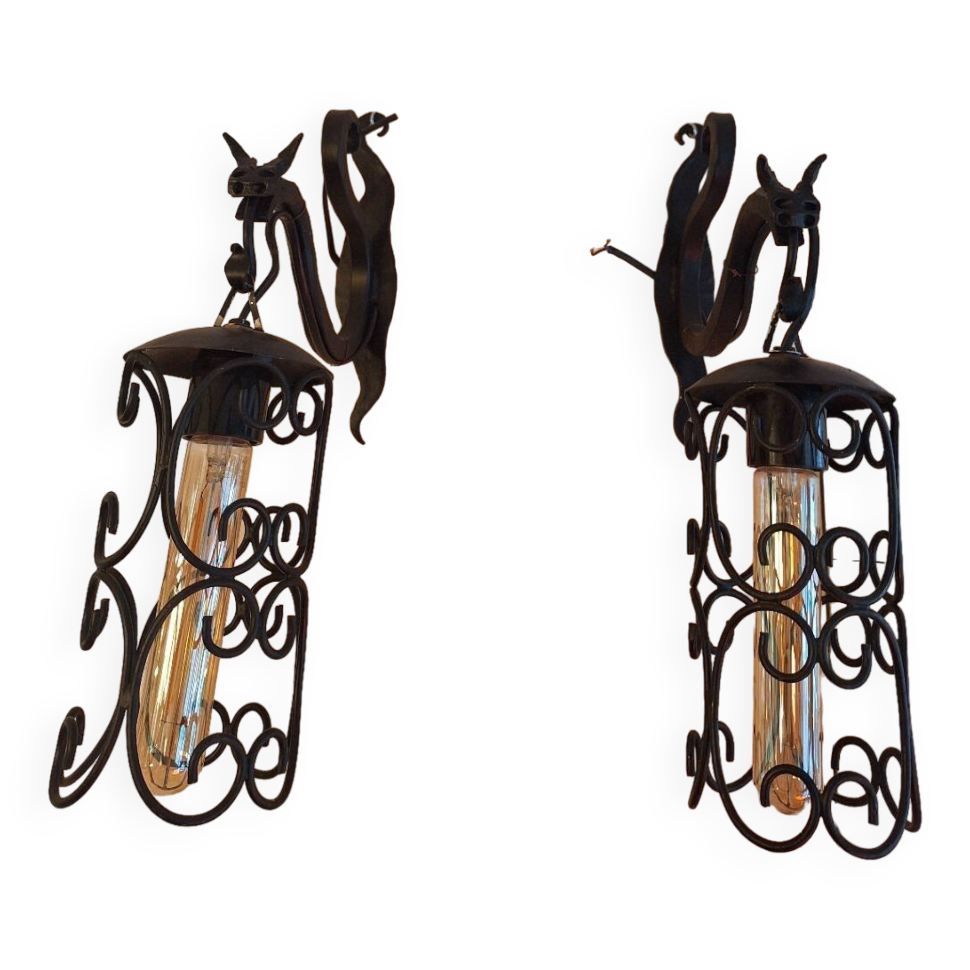 pair of wrought iron animal wall lights
