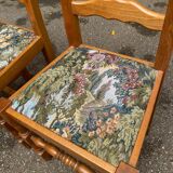 3 solid wood chairs with embroidered fabric