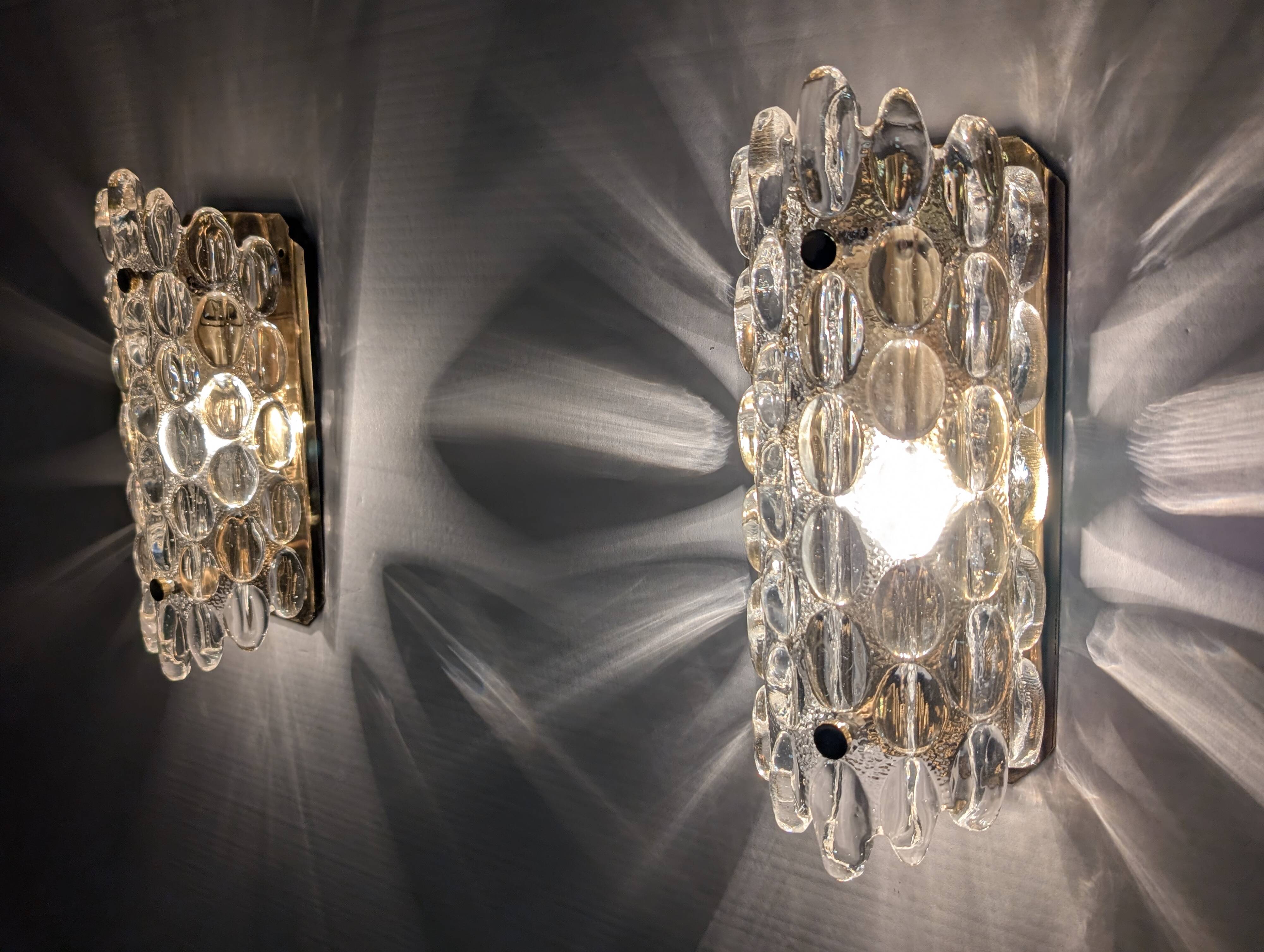 Pair of ÖIA Swedish Glass and Brass Wall Sconces 1960s