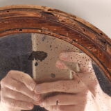 Old oval mirror bevelled classic wood frame - 28x22cm