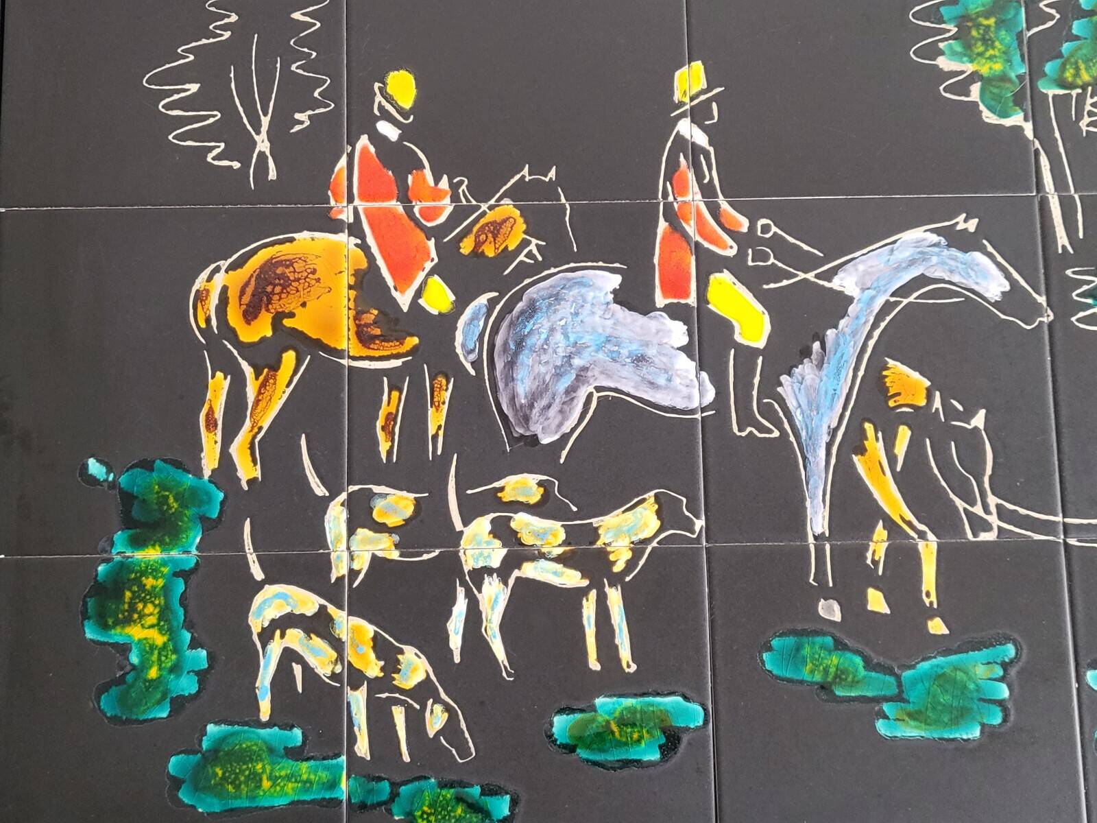 Vintage 1950 coffee table side table ceramic & metal hunting