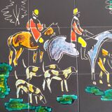 Vintage 1950 coffee table side table ceramic & metal hunting