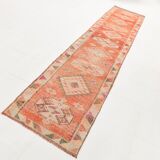3x13 Faded Somon Distressed Hanmade Rug, Vintage Turkish Runner, 84x390Cm