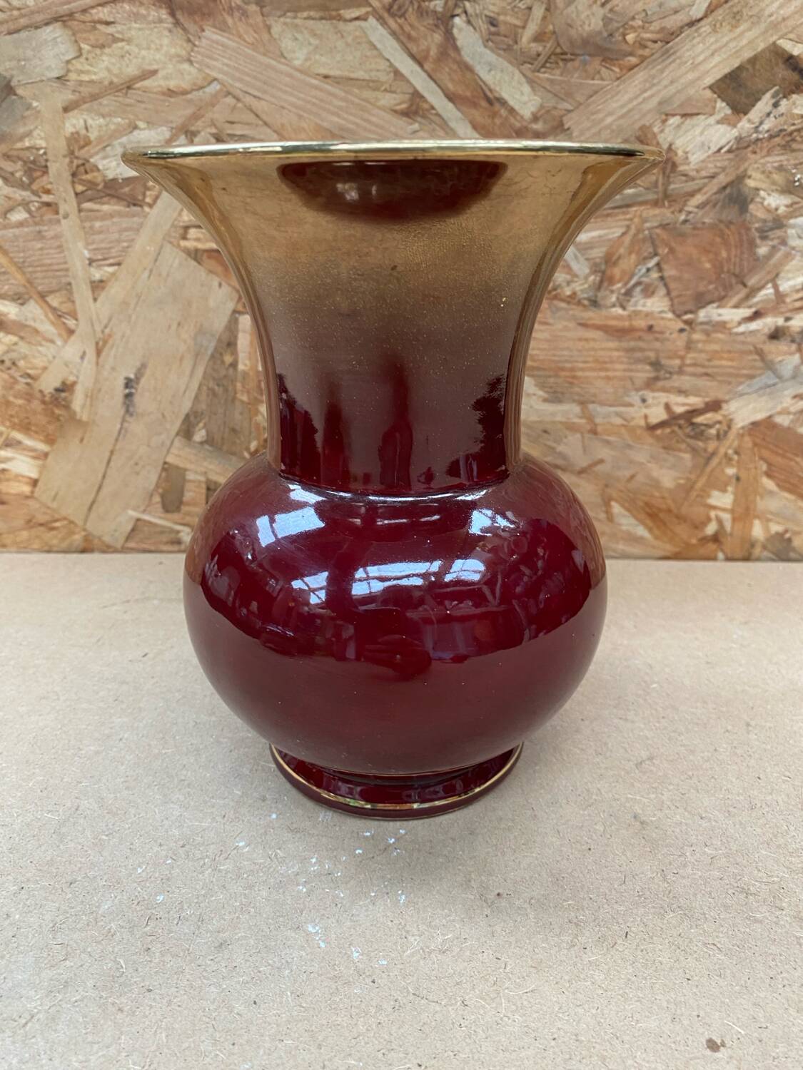 Antique bordeaux red & gold ceramic vase germany vintage