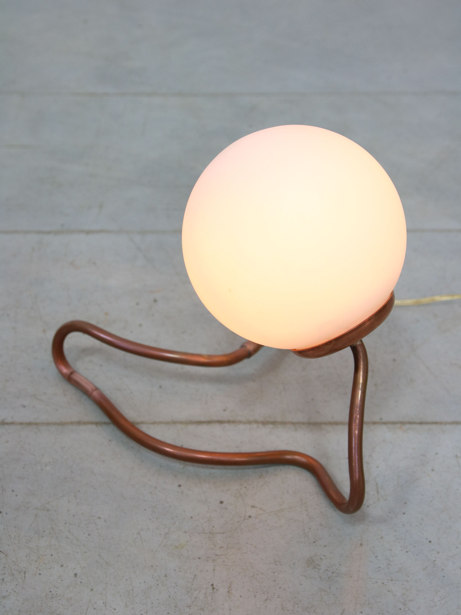 Vintage organic copper and opaline table lamp