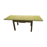 table à rallonges de cuisine en formica jaune et bois vintage années 50