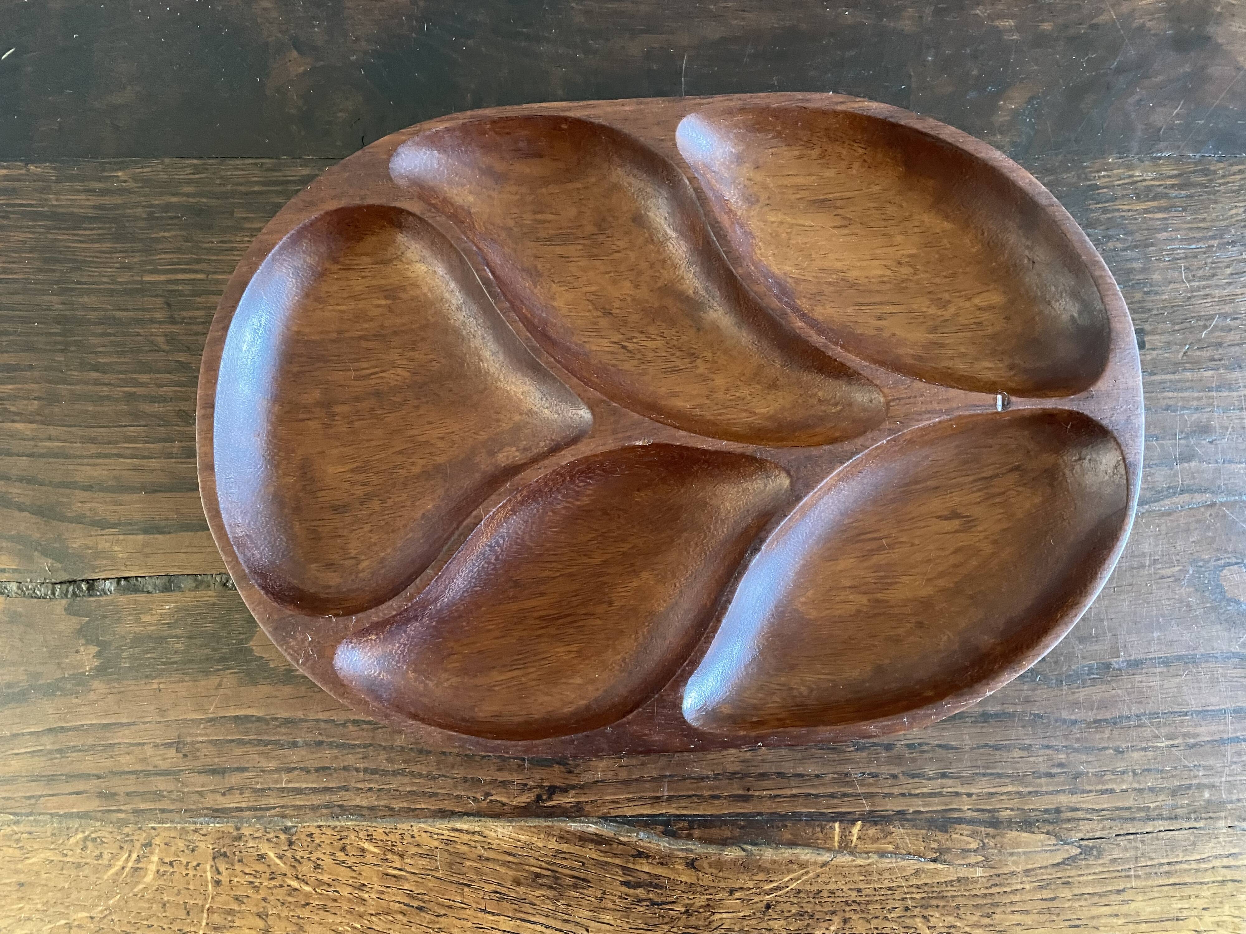 Wooden appetizer dish with compartments