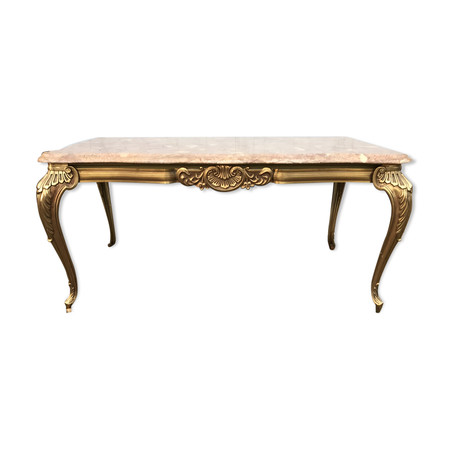 Table low brass and marble Louis XV