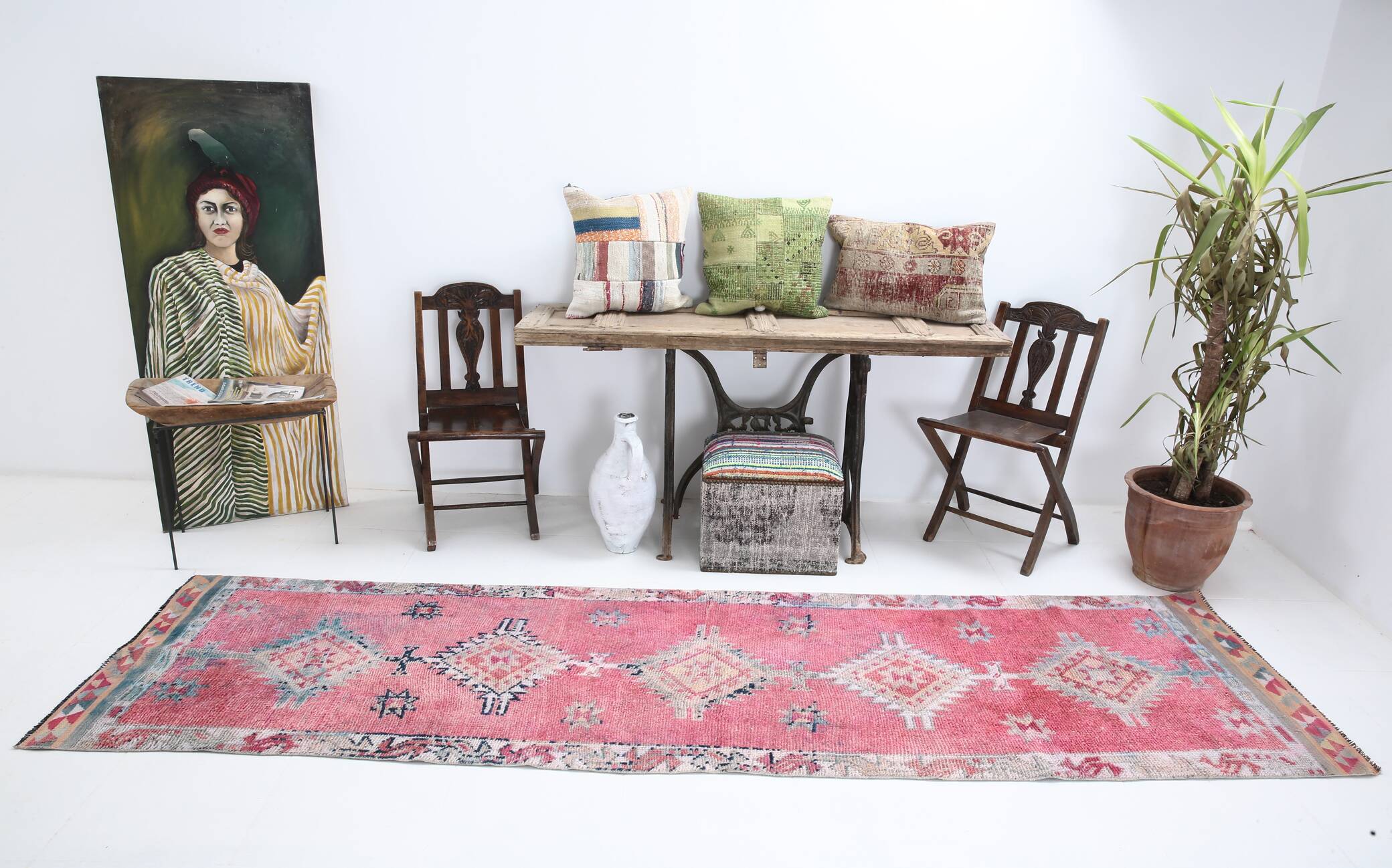 3x11 soft pink retro vintage runner rug, 89x334cm