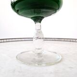Vase sur pied vintage en verre vert