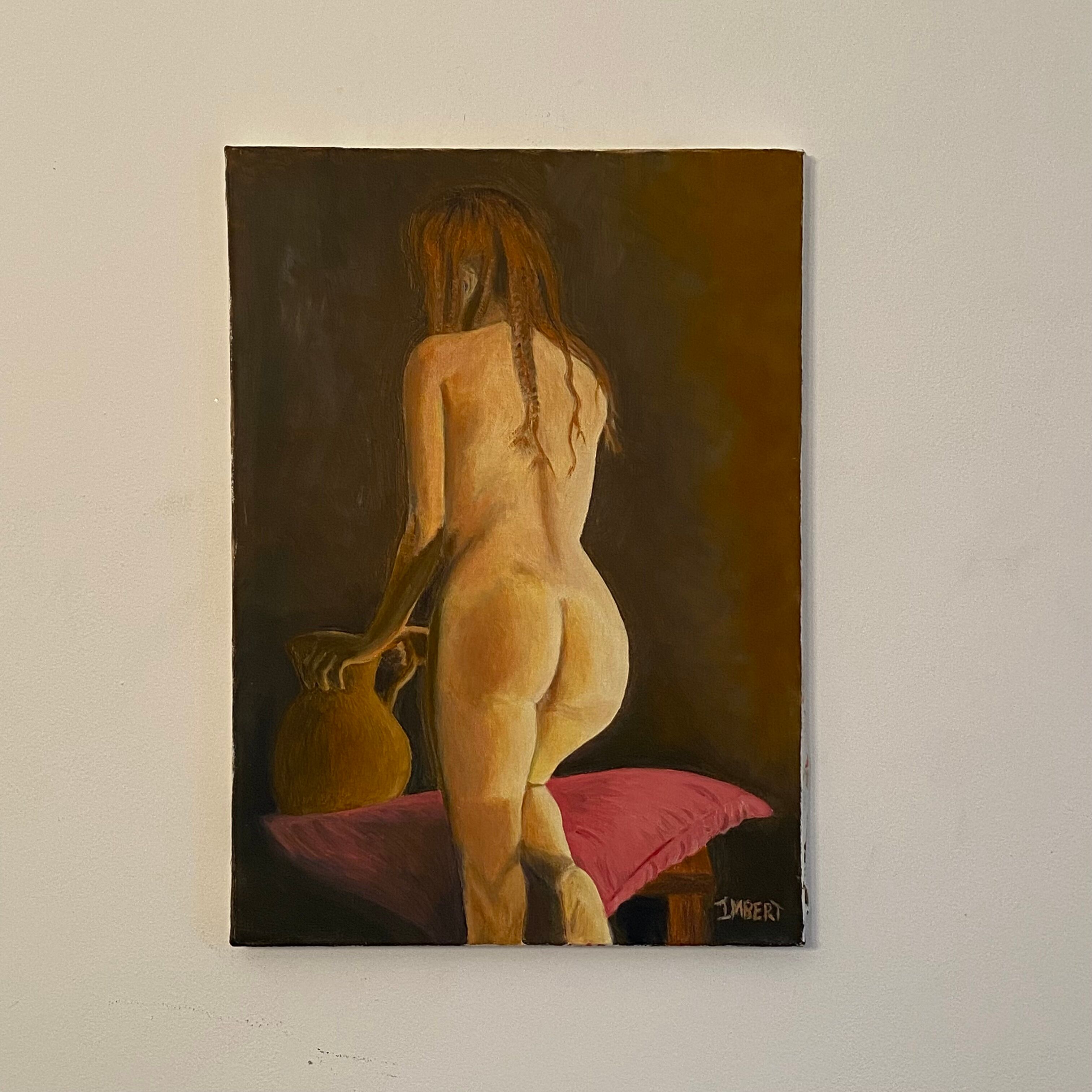 Oil on canvas, nude back signed