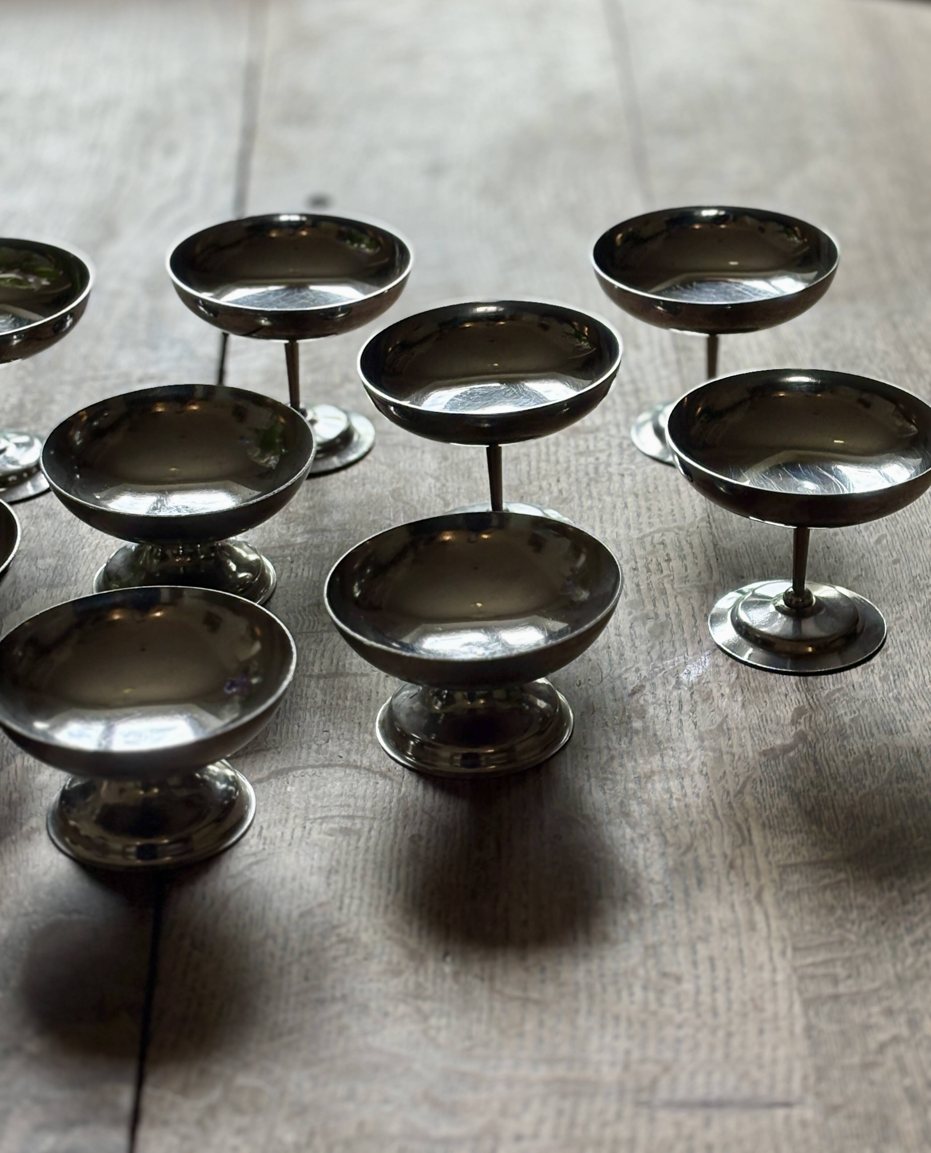 Set of 9 vintage silver-plated dessert bowls.