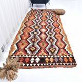 4x10 Red Green Tribal Kilim Rug 130x295Cm