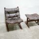 Scandinavian armchair and ottoman Siesta in brown leather by Ingmar Relling for Westnofa editions
