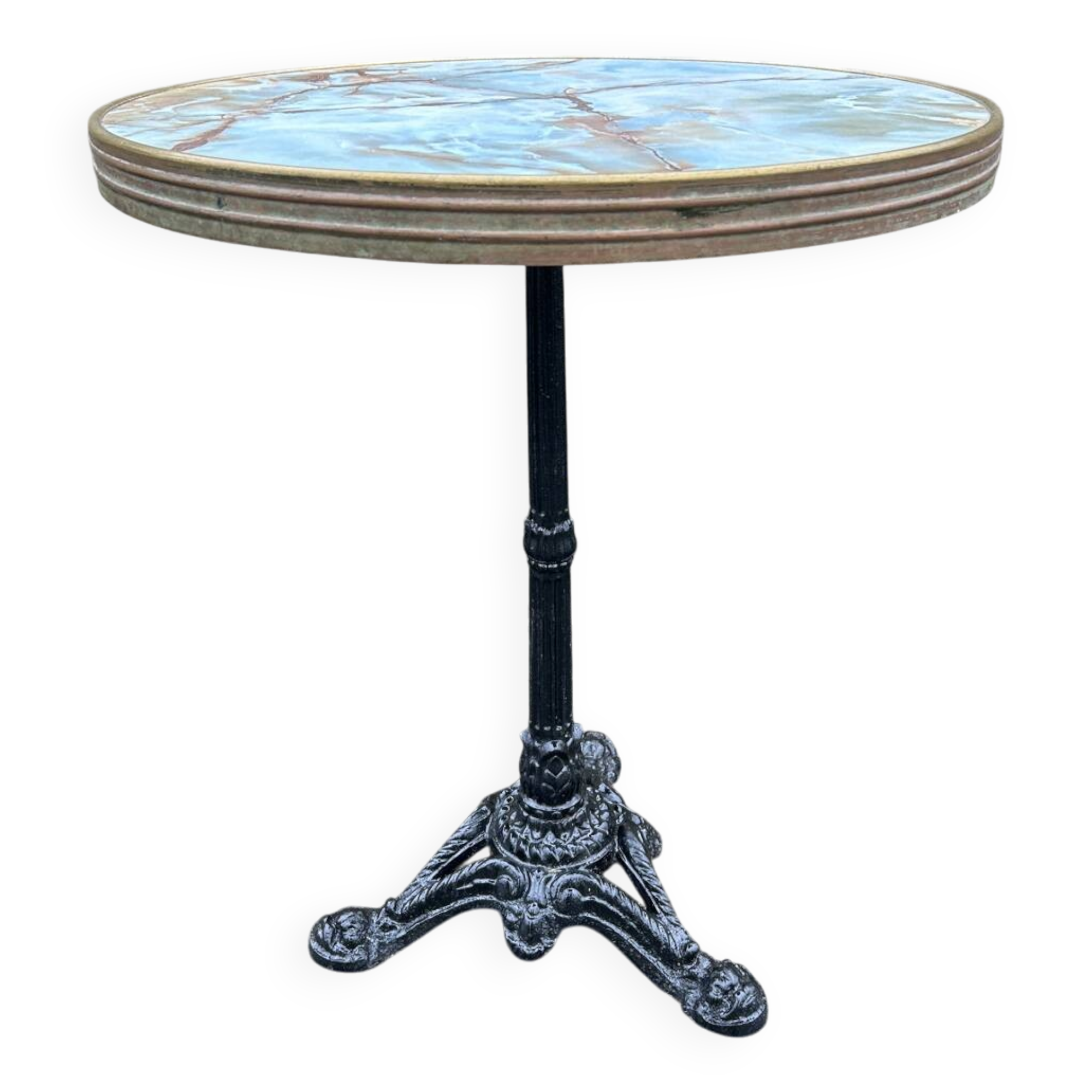 Round bistro table, cast iron legs, vintage, 1940s