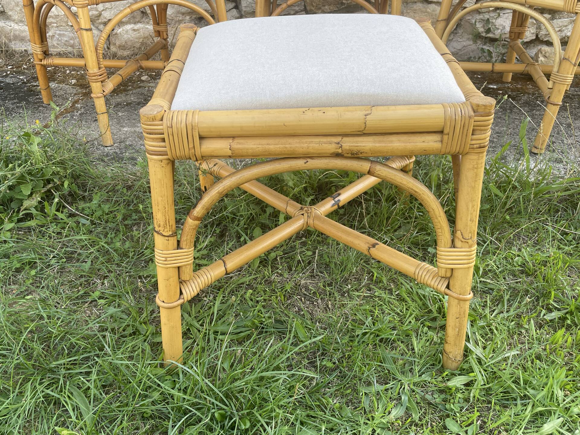 4 tabourets vintage bambou et rotin – années 60/70
