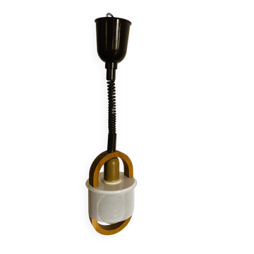 Suspension design scandinave en bois et métal perforé des années 80