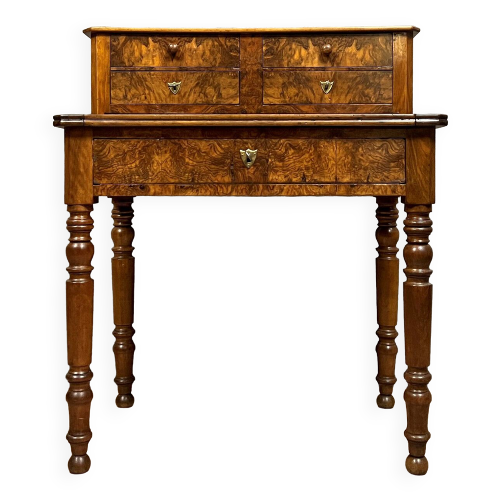 Bureau à Gradin Style Louis Philippe En Noyer Massif - Meuble Ancien De Qualité
