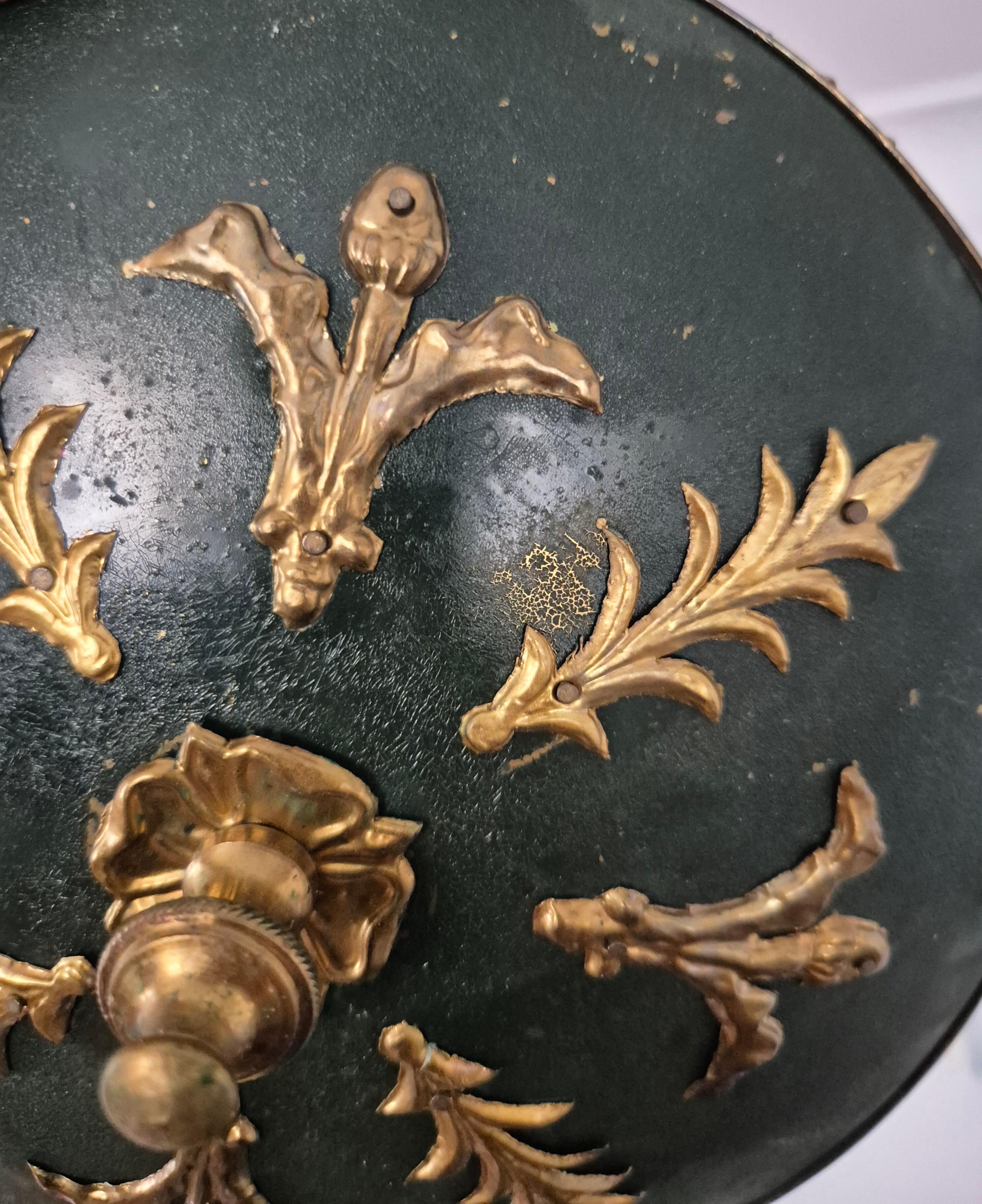 Pendant in brass with two light sockets and four candle holders, Empire style