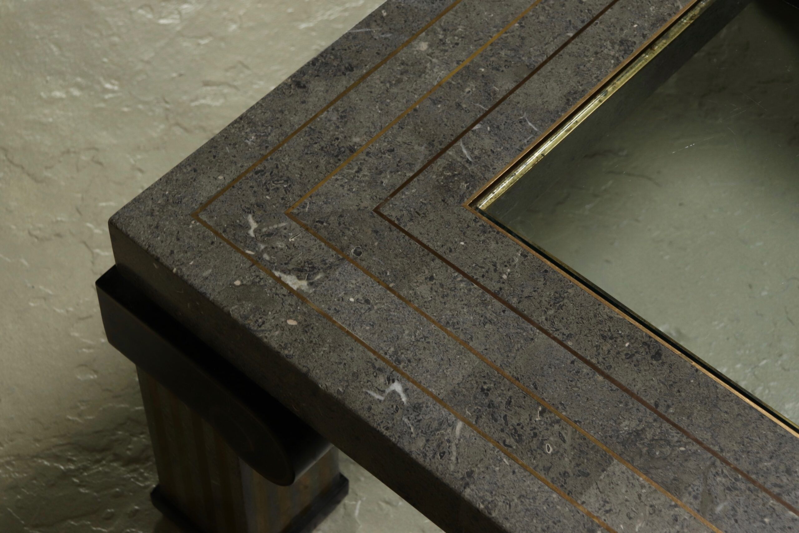 Large Maitland-Smith tessellated stone and brass coffee table 1980s
